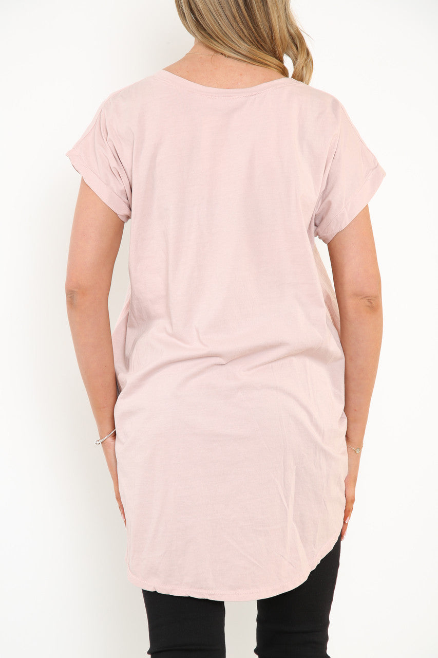 Dames XO Hart Grafische Top Dusty Roze