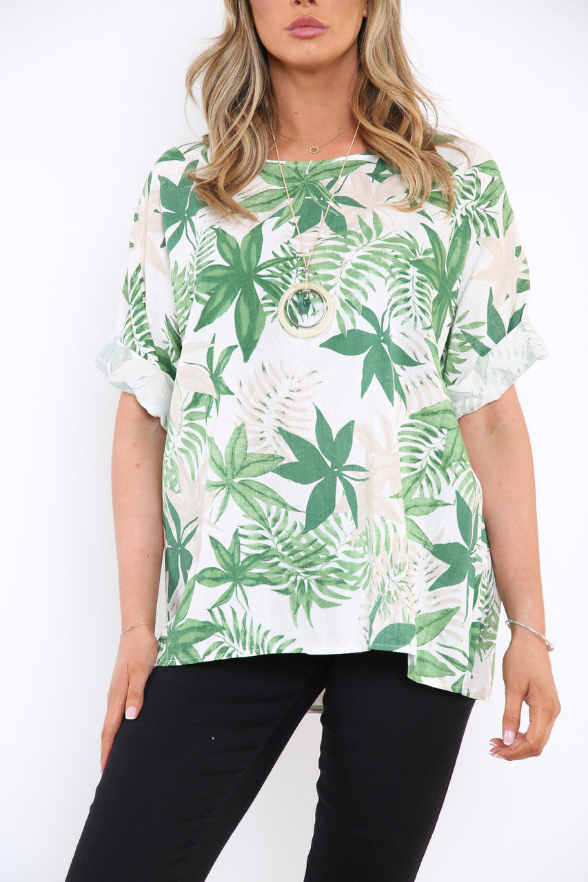 Damesbladprint Top Groen