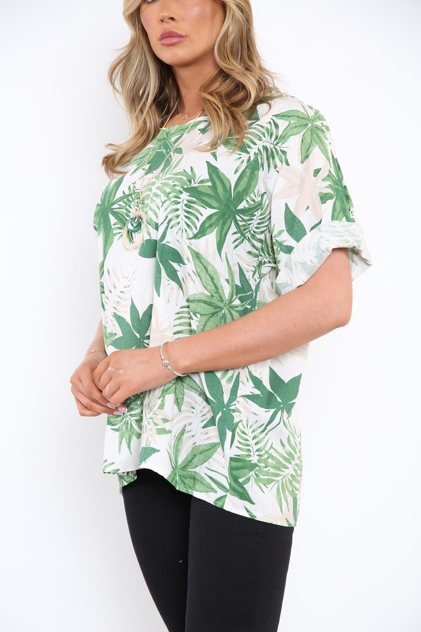 Damesbladprint Top Groen