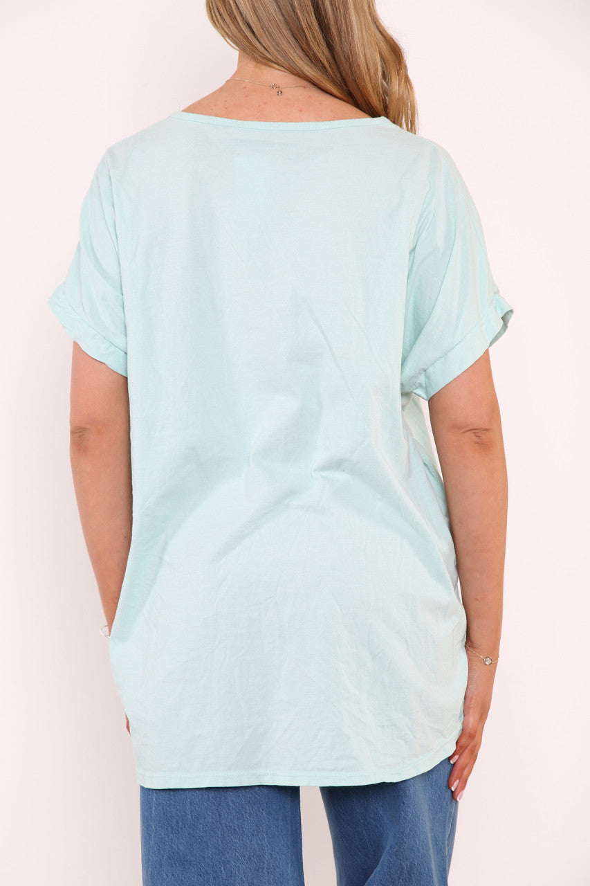 Dames Folie Oog Graphic Top Hemelsblauw