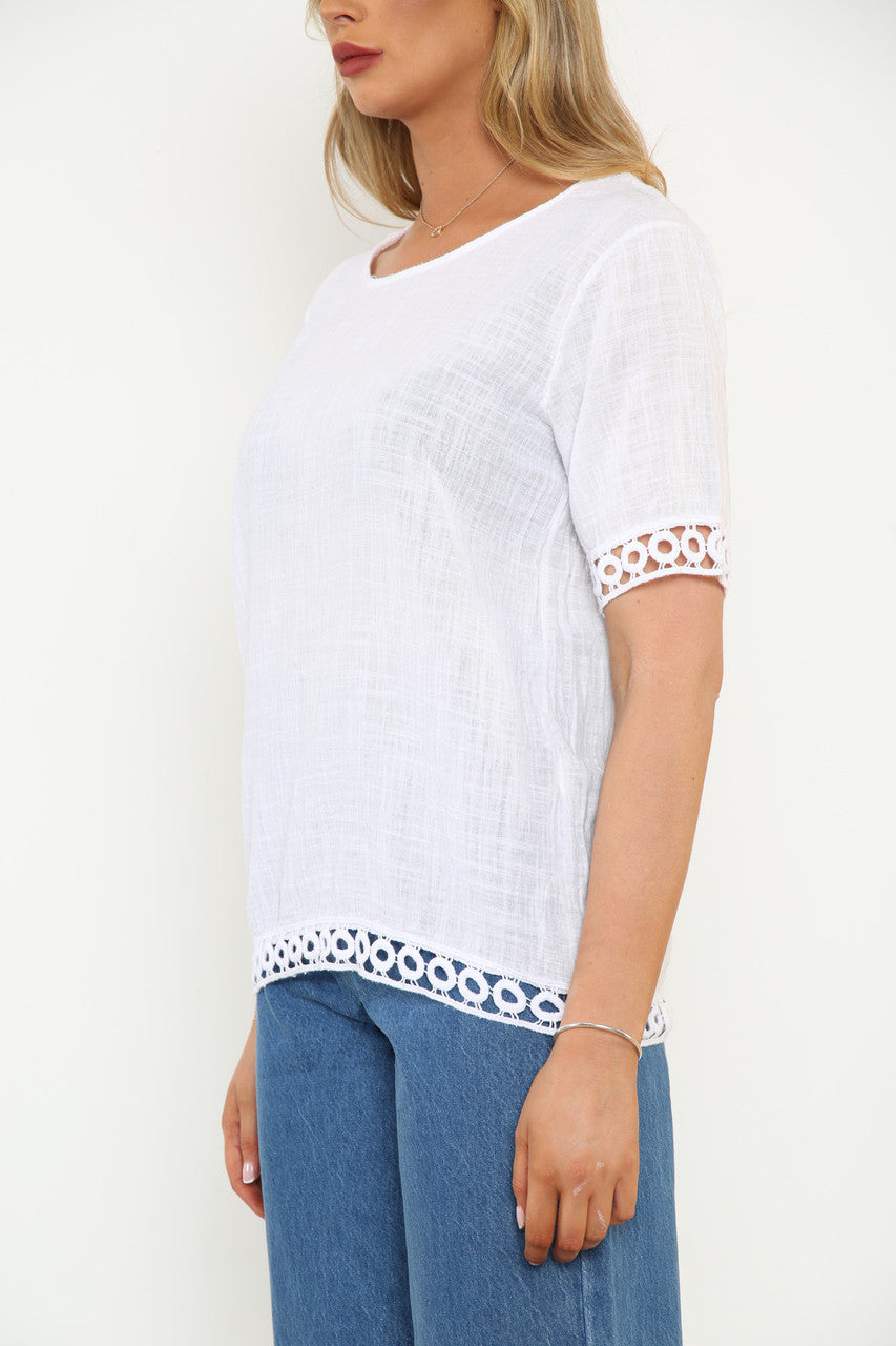 Ladies Crochet Hem Detail Top White