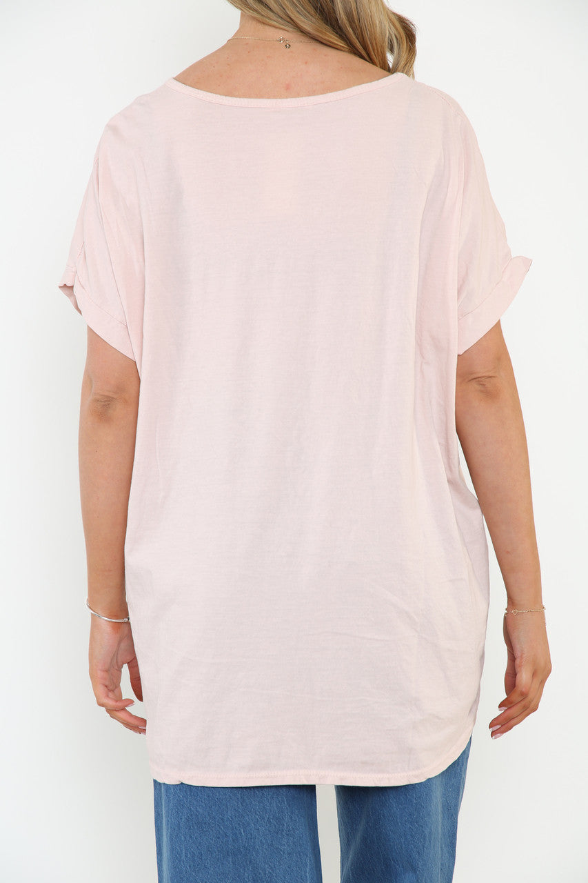 Ladies Foil Eye Graphic Top Dusty Pink
