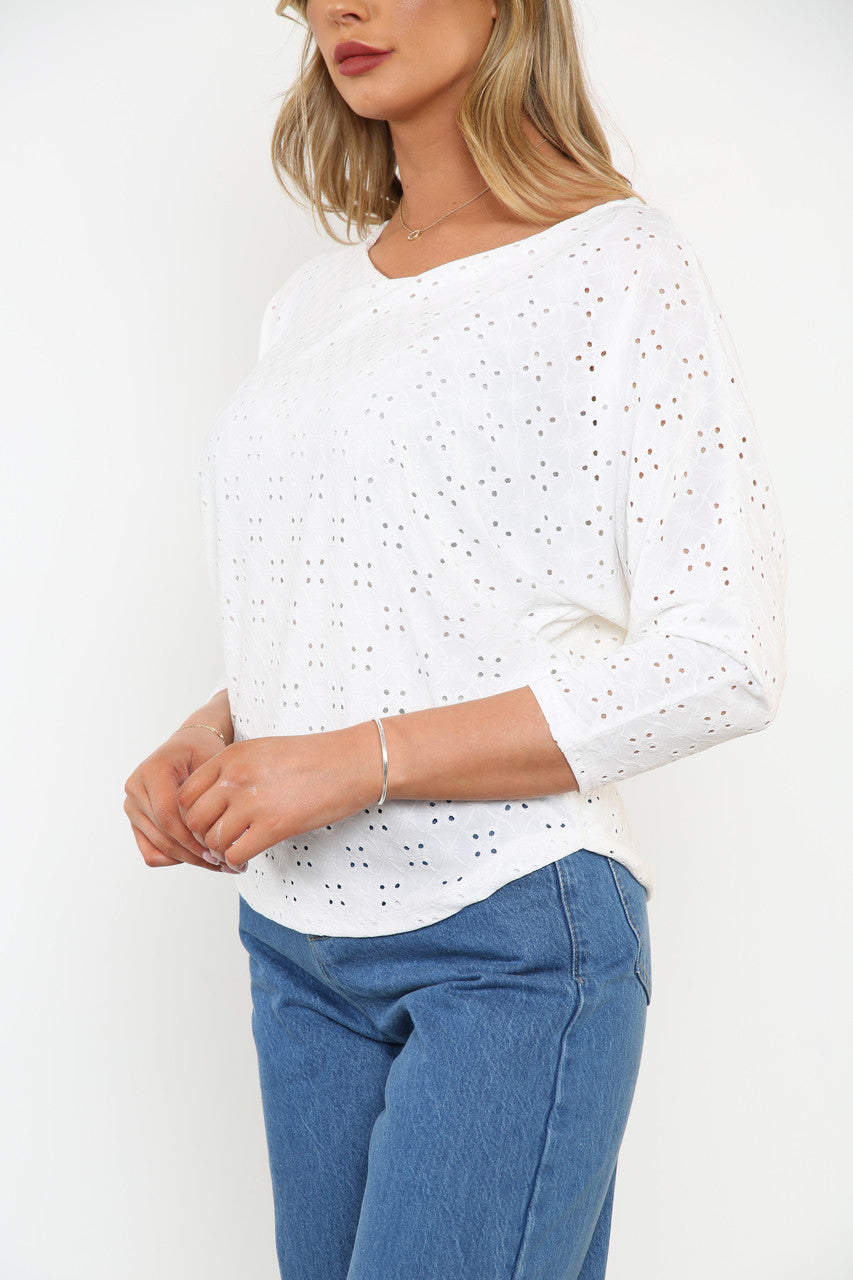 Dames Broderie Anglaise Top Wit