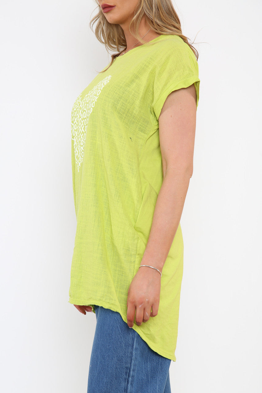 Ladies XO Heart Graphic Top Lime