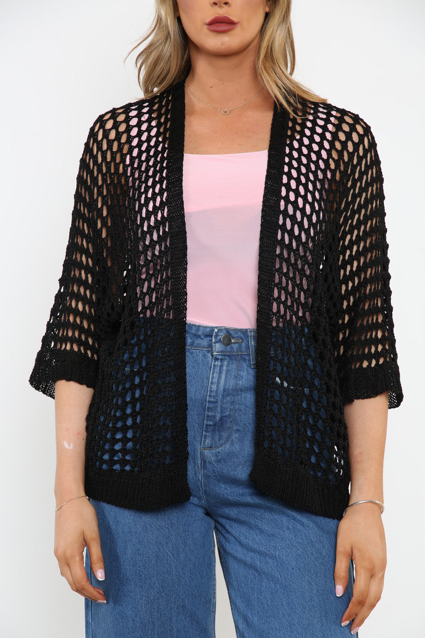 Ladies Fishnet Style Cardigan Black