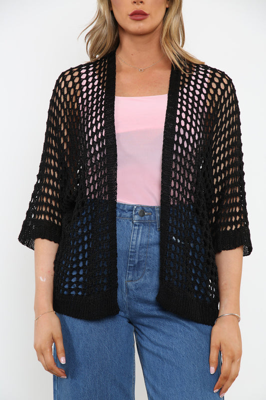 Dames Visnet Stijl Vest Zwart