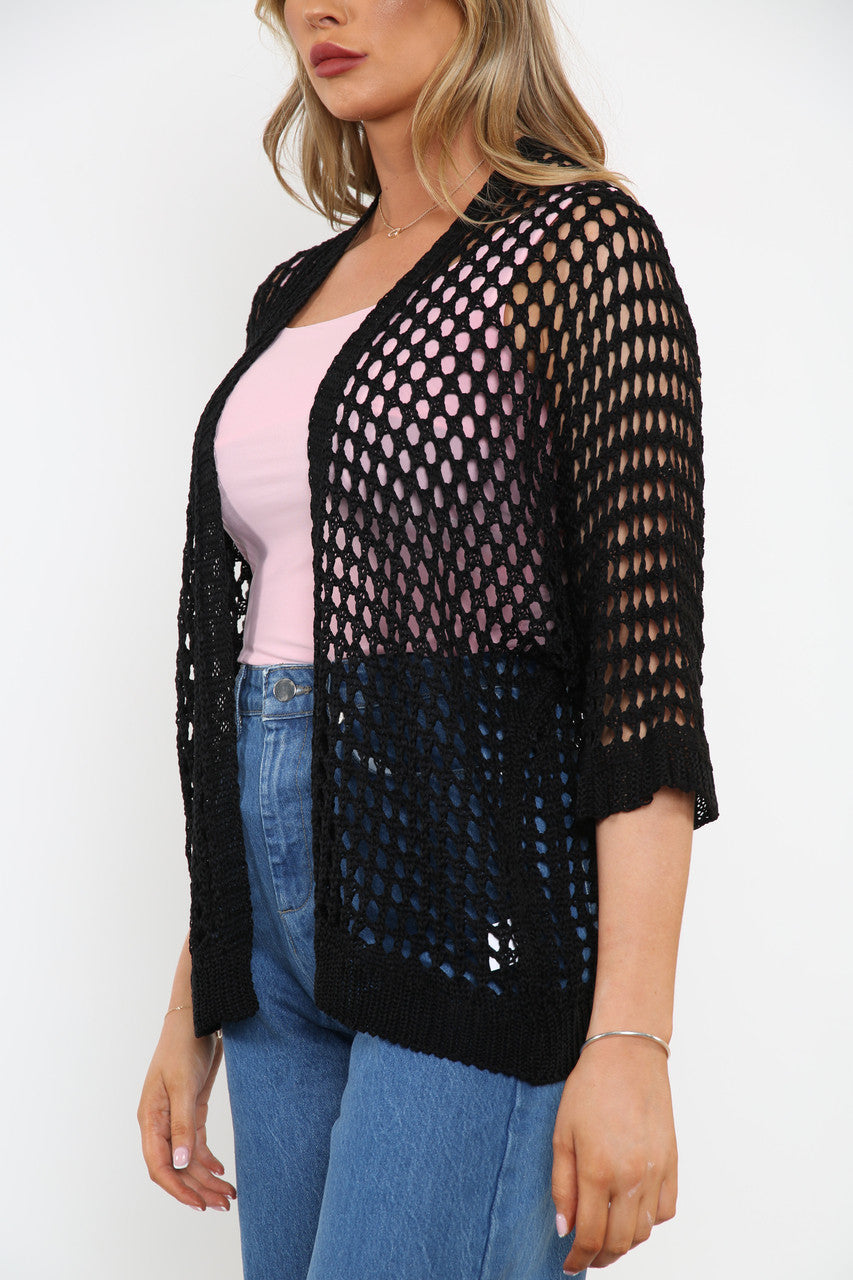 Ladies Fishnet Style Cardigan Black