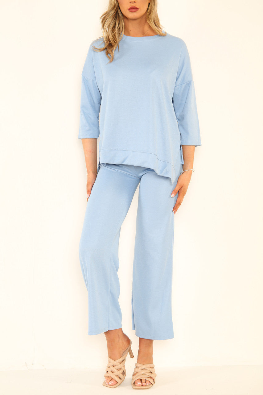 Dames Sweatshirt Top & Broek met wijde pijpen Co-Ord Set Hemelsblauw