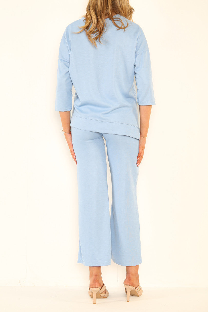 Dames Sweatshirt Top & Broek met wijde pijpen Co-Ord Set Hemelsblauw