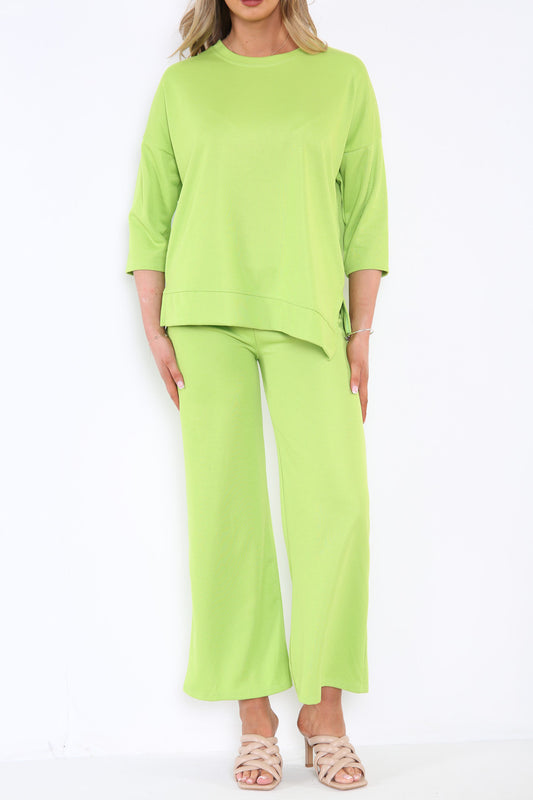 Dames sweatshirt top & broek met wijde pijpen co-ord set limoengroen