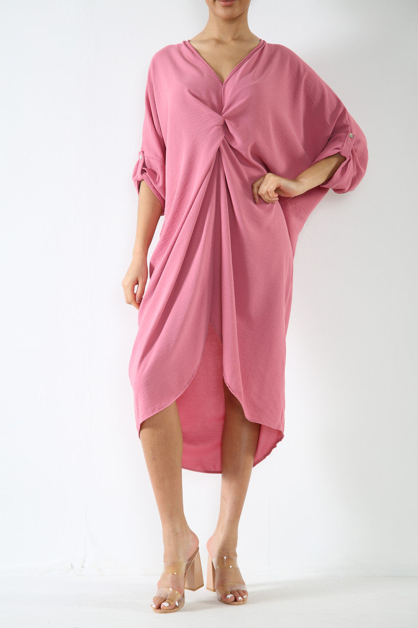 Ladies Twist Front Dress Pink