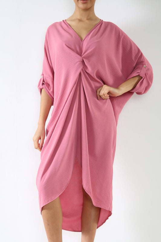 Damesjurk met gedraaide voorkant roze