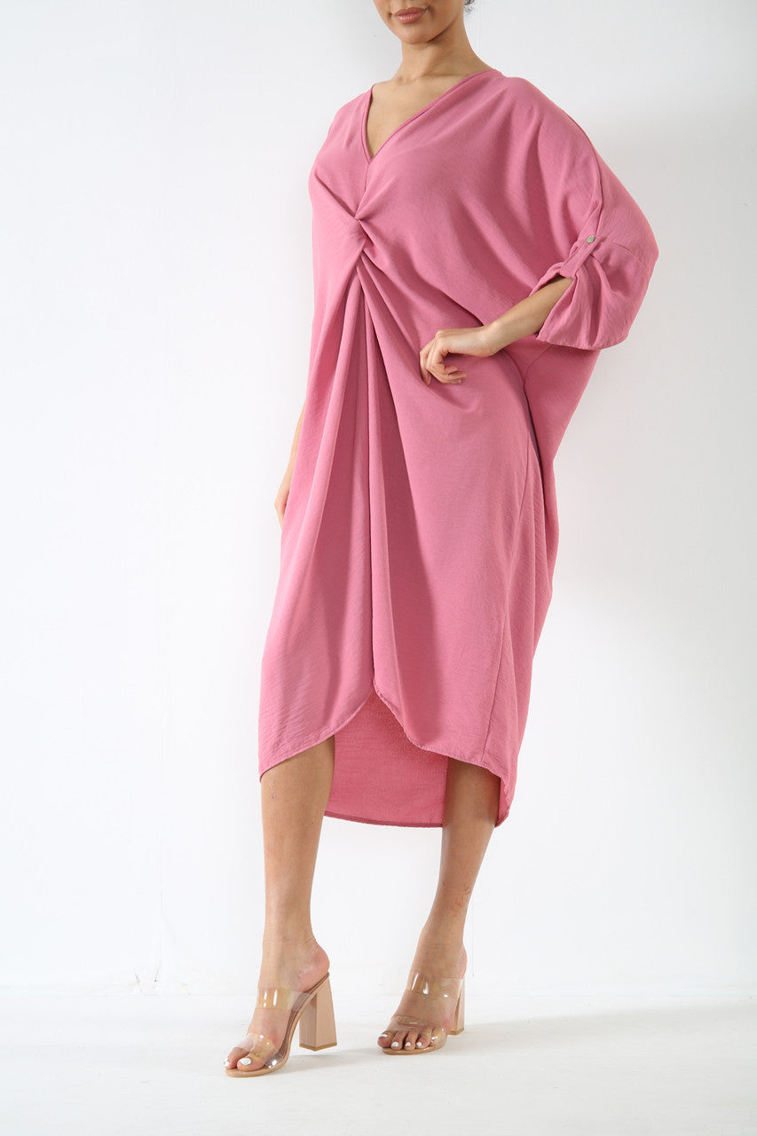 Ladies Twist Front Dress Pink