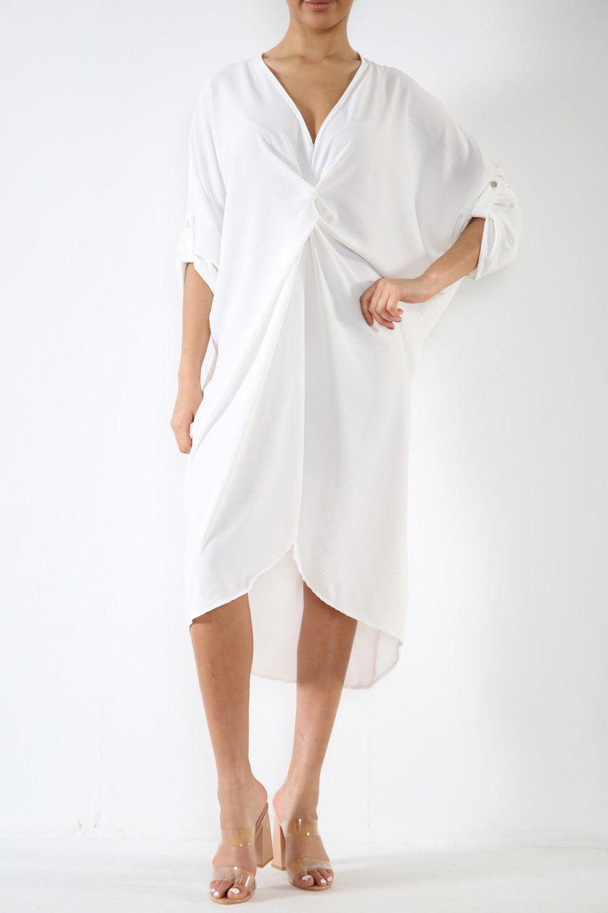 Ladies Twist Front Dress White
