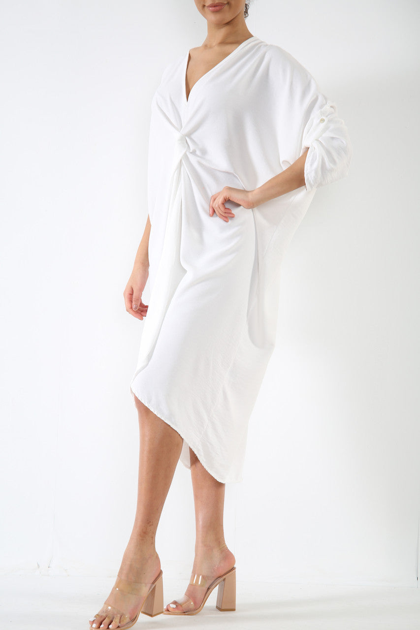 Ladies Twist Front Dress White