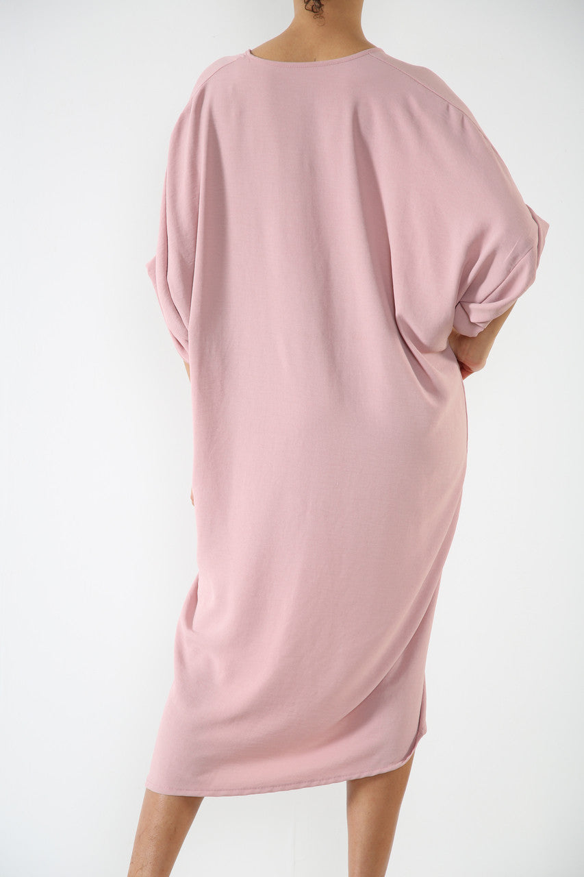 Ladies Twist Front Dress Dusty Pink