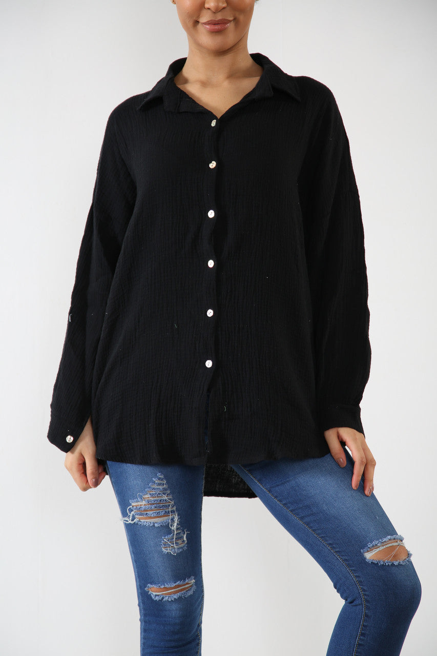 Ladies Shirt With Sequin Eye Back Detail Black