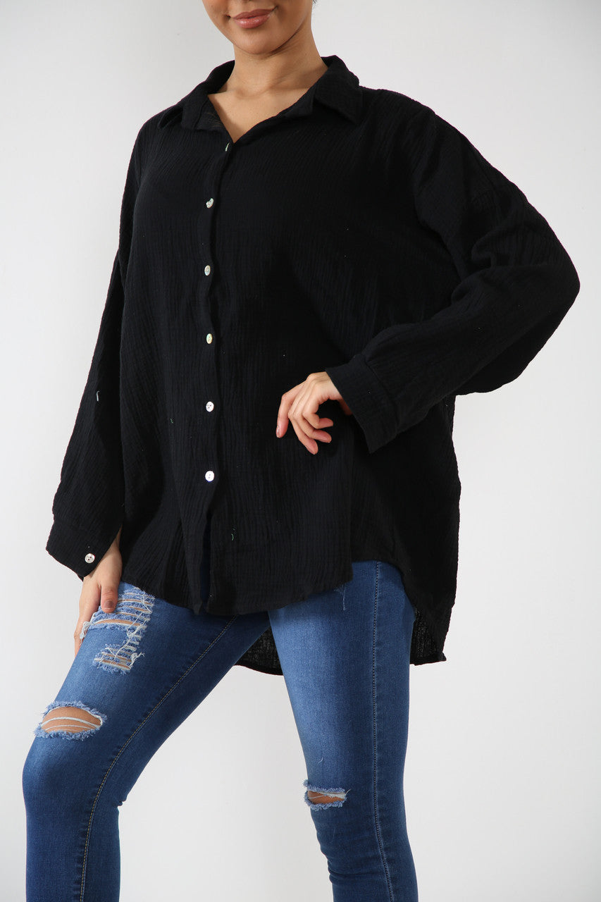 Ladies Shirt With Sequin Eye Back Detail Black