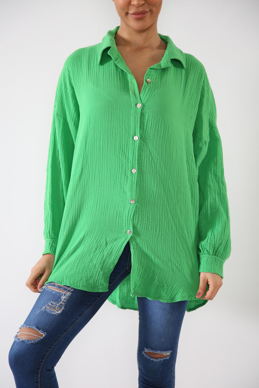 Ladies Shirt With Sequin Eye Back Detail Green
