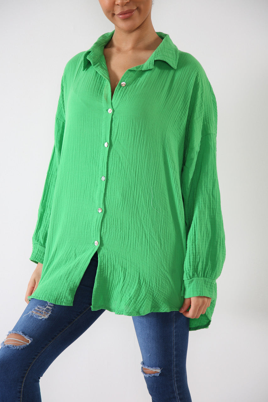 Ladies Shirt With Sequin Eye Back Detail Green