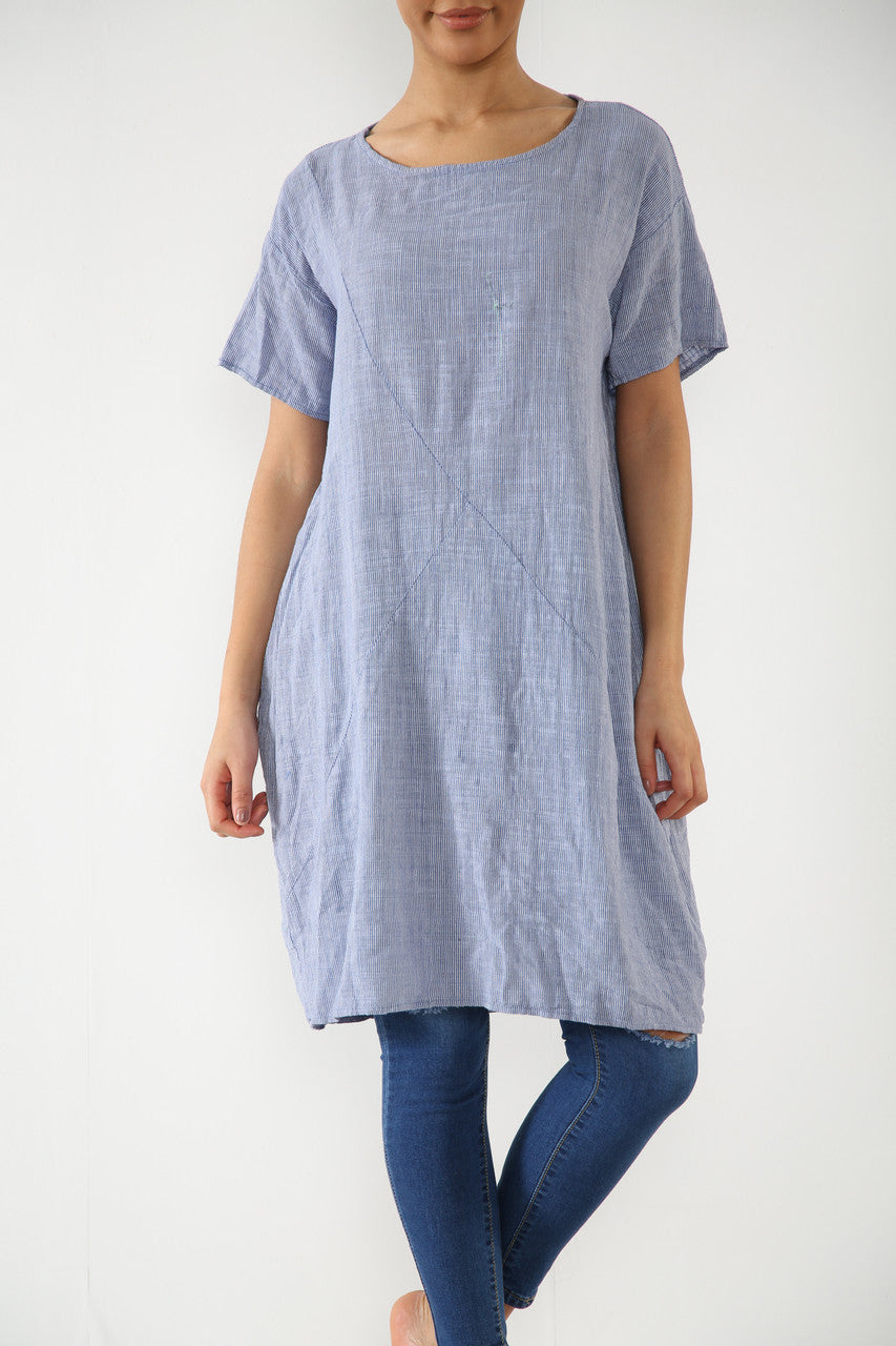 Ladies Striped Tunic Top Dress Denim