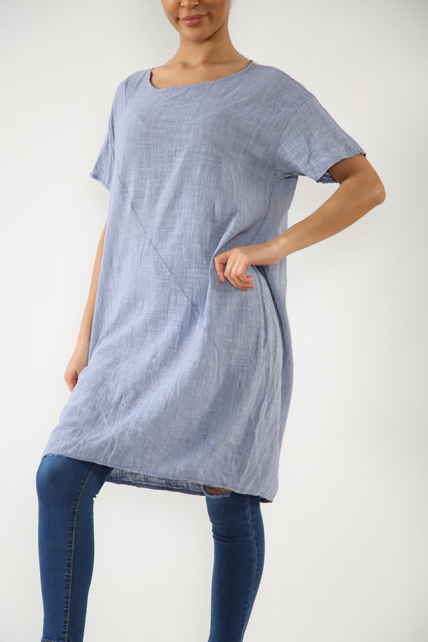 Ladies Striped Tunic Top Dress Denim