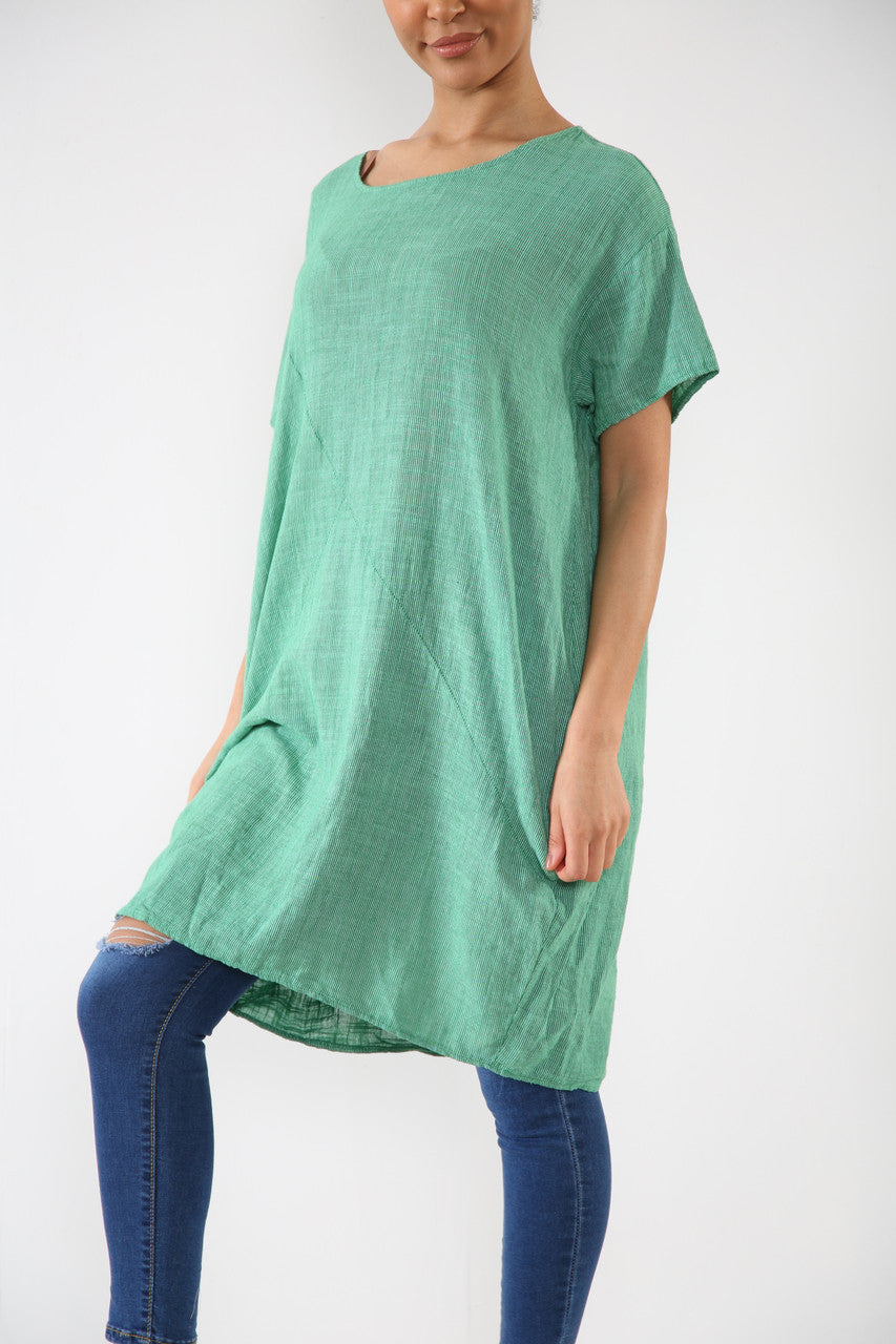 Ladies Striped Tunic Top Dress Green