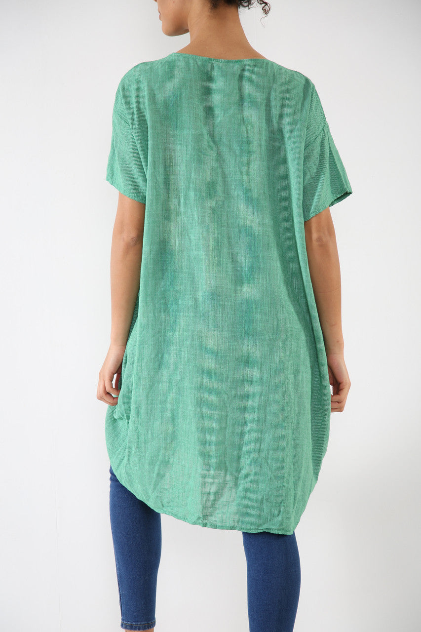 Ladies Striped Tunic Top Dress Green