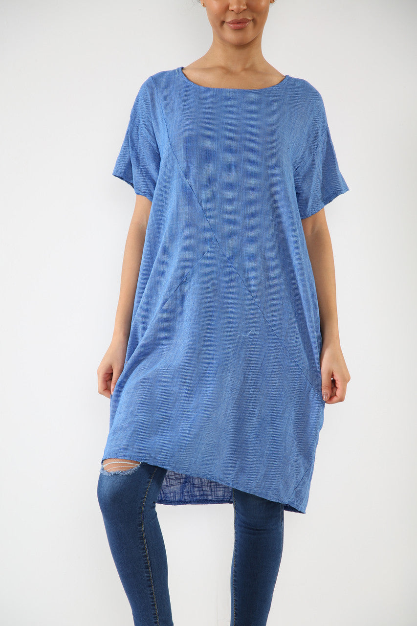 Ladies Striped Tunic Top Dress Royal Blue
