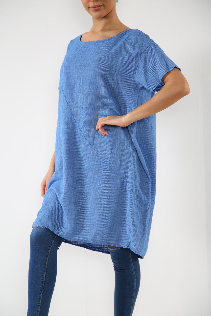 Ladies Striped Tunic Top Dress Royal Blue