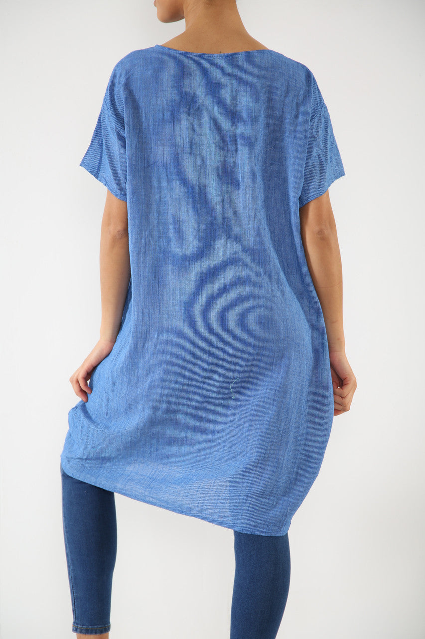 Ladies Striped Tunic Top Dress Royal Blue