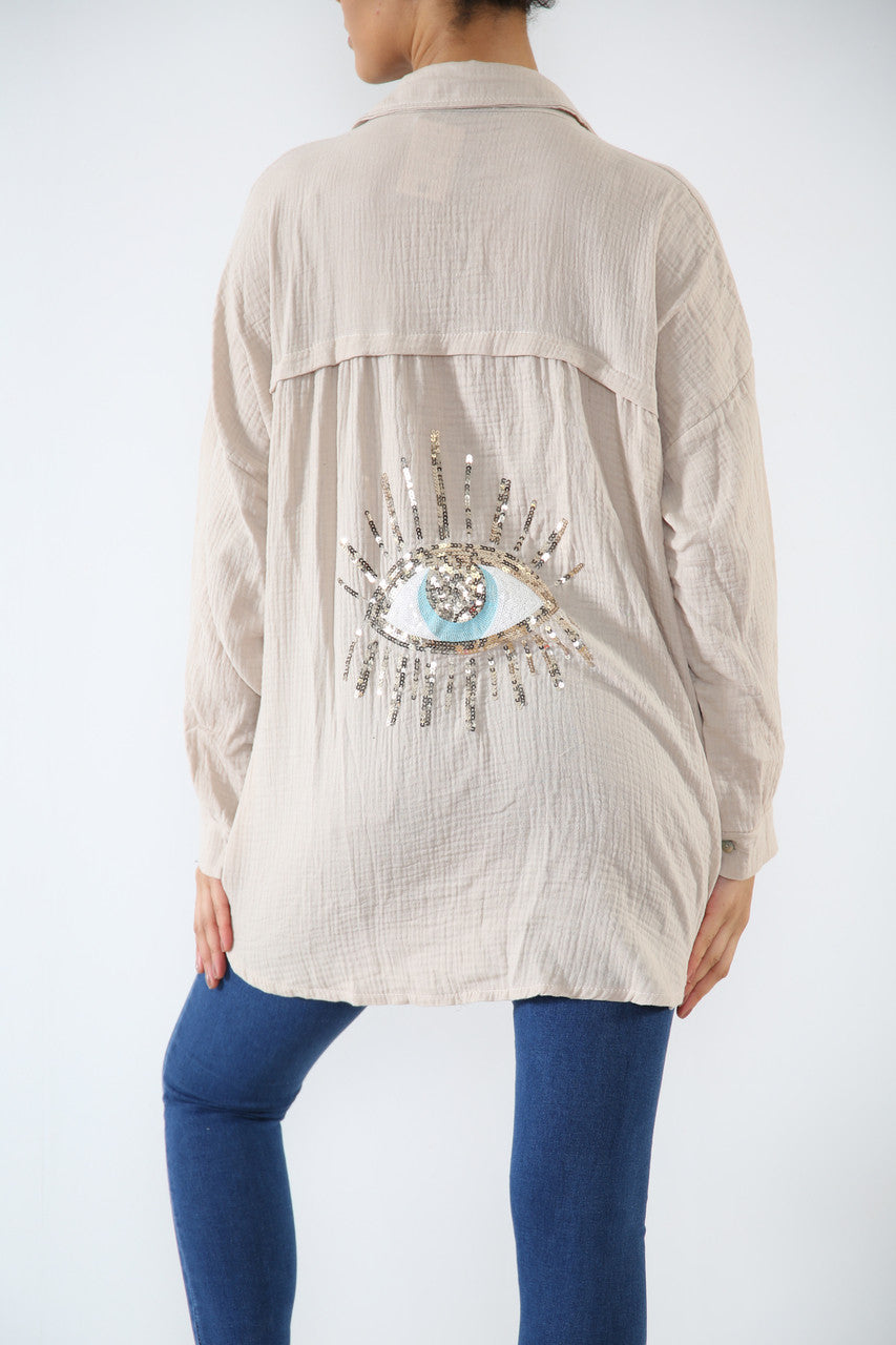 Ladies Shirt With Sequin Eye Back Detail Stone