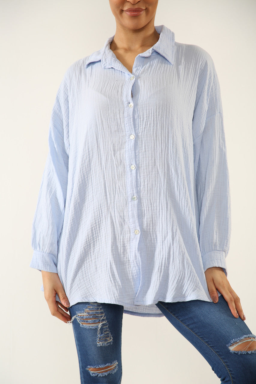 Ladies Shirt With Sequin Eye Back Detail Light Blue