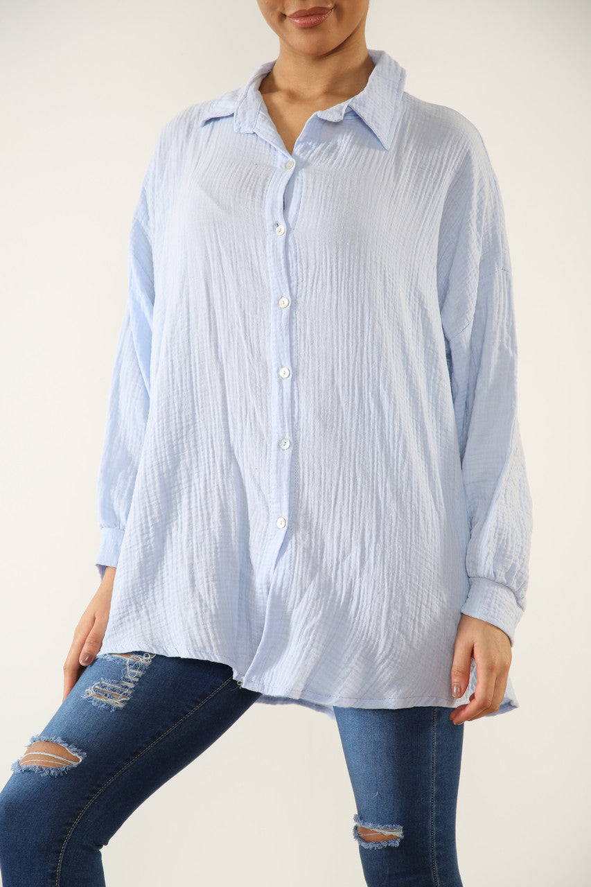 Ladies Shirt With Sequin Eye Back Detail Light Blue