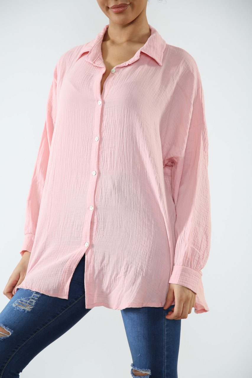 Ladies Shirt With Sequin Eye Back Detail Pink