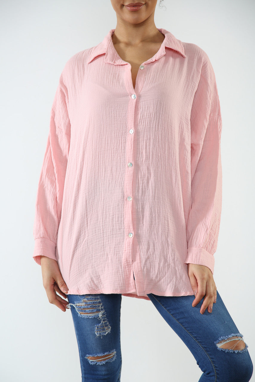 Ladies Shirt With Sequin Eye Back Detail Pink