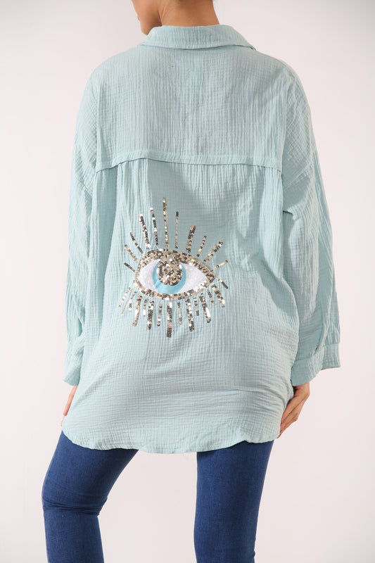 Ladies Shirt With Sequin Eye Back Detail Mint
