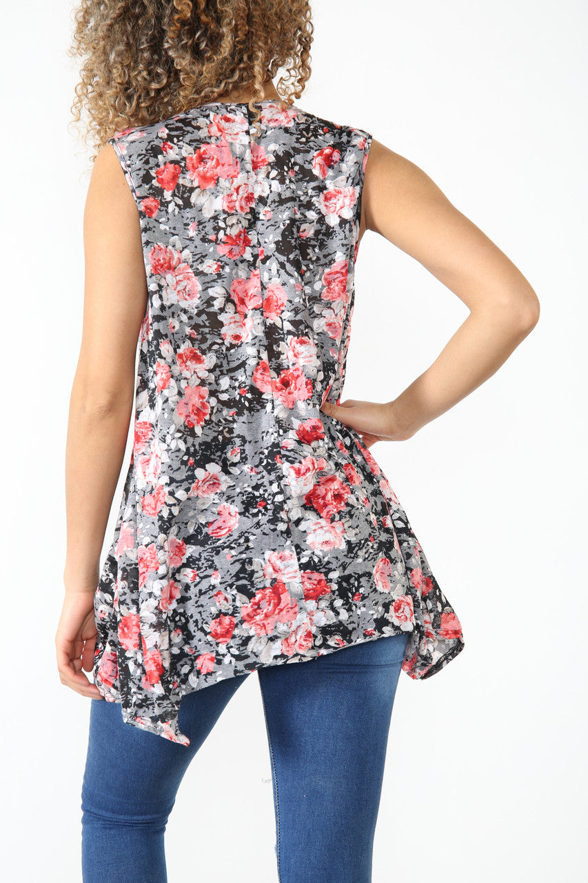 Ladies Floral Burnout Print Sleeveless Top Black