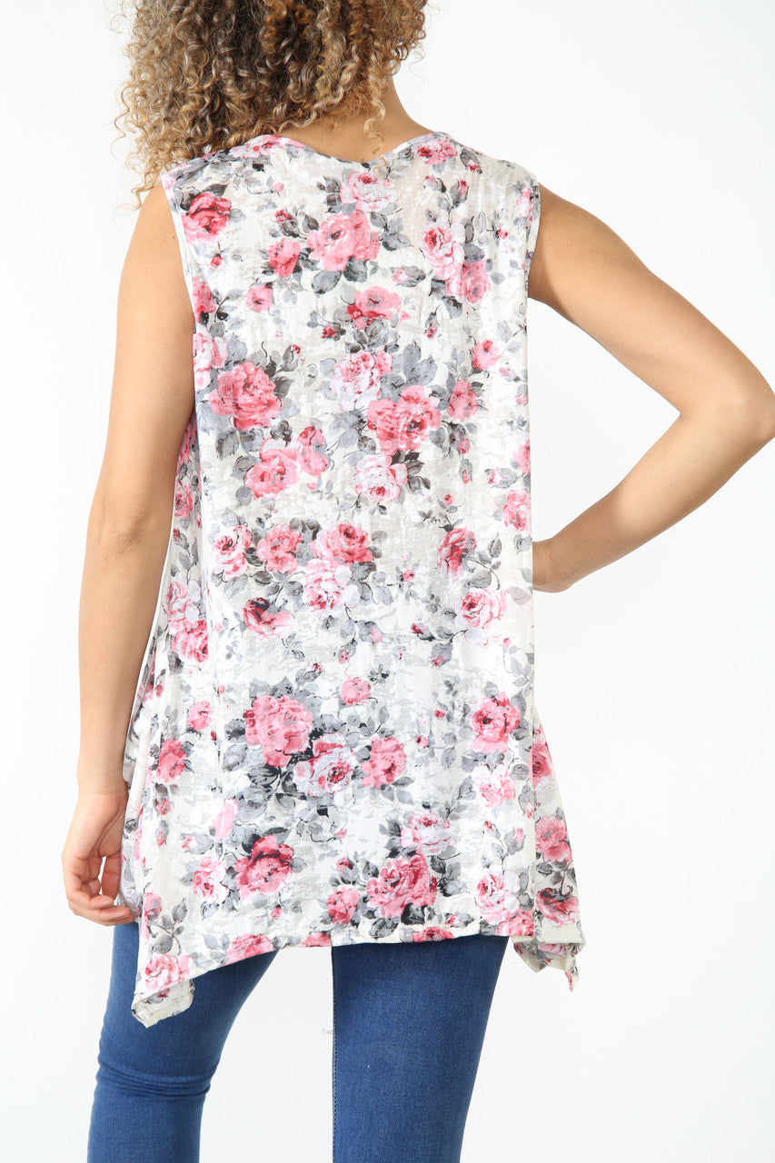 Dames mouwloze top met bloemen burnout-print wit