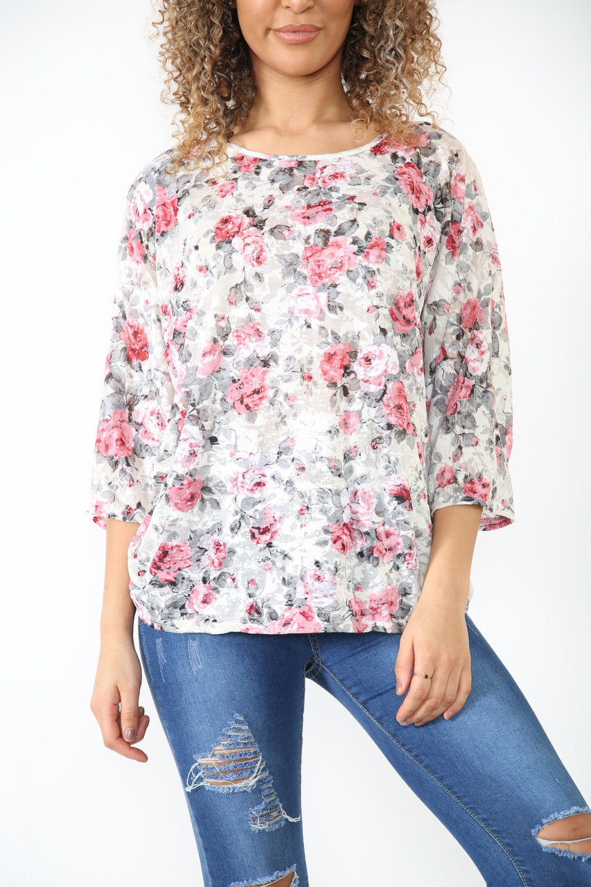 Dames Top met Gebloemde Burn-out Print Wit