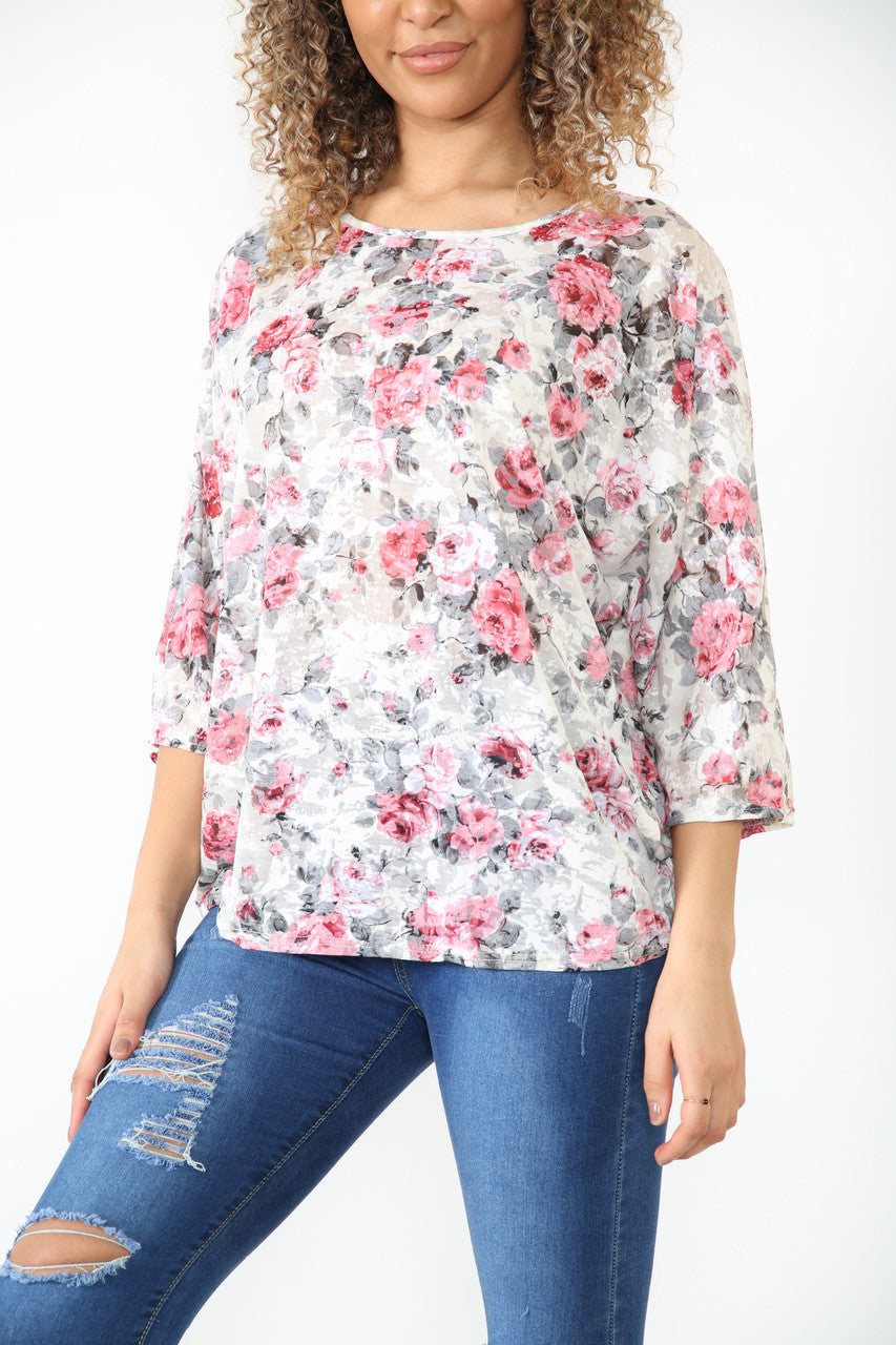 Dames Top met Gebloemde Burn-out Print Wit