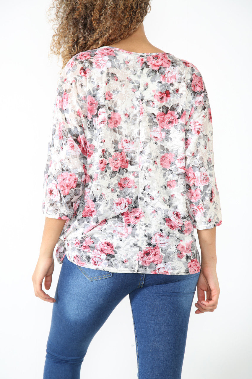 Dames Top met Gebloemde Burn-out Print Wit