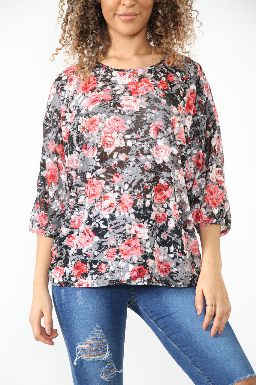 Dames Bloemen Burn-out Print Top Zwart