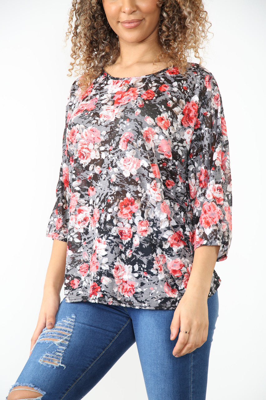 Dames Bloemen Burn-out Print Top Zwart