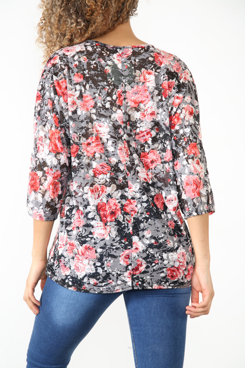 Dames Bloemen Burn-out Print Top Zwart