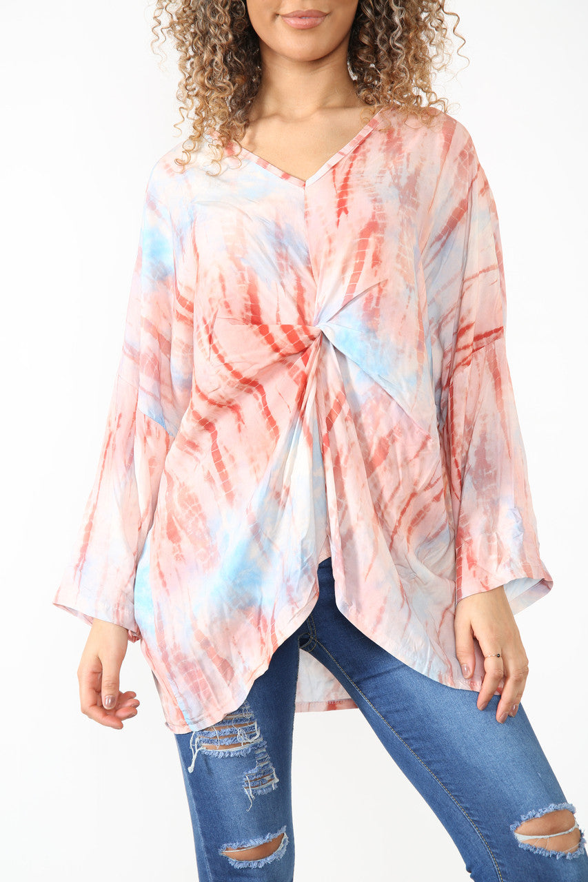 Dames Tie Dye Top met Knoopdetail Roze