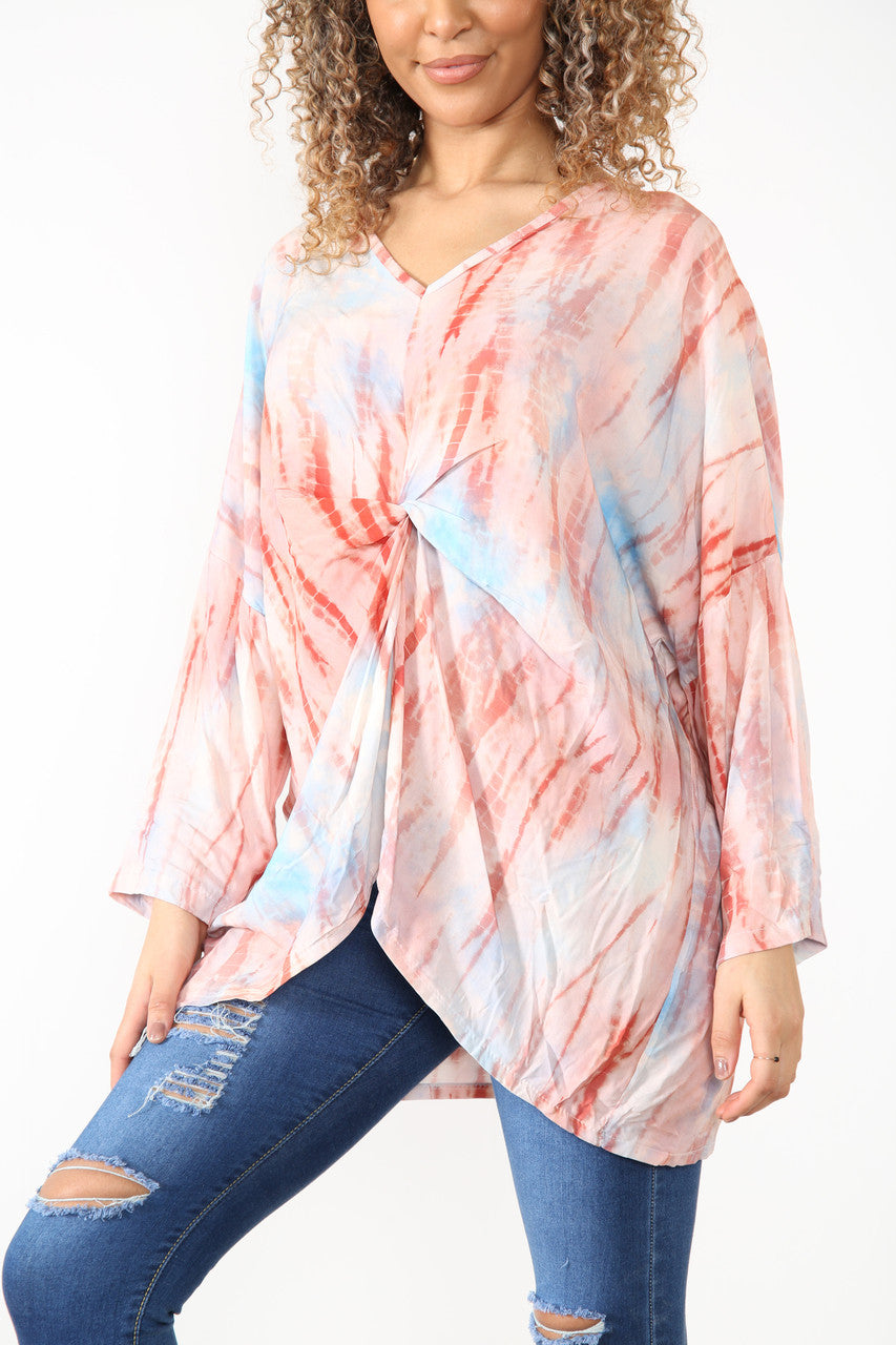 Dames Tie Dye Top met Knoopdetail Roze