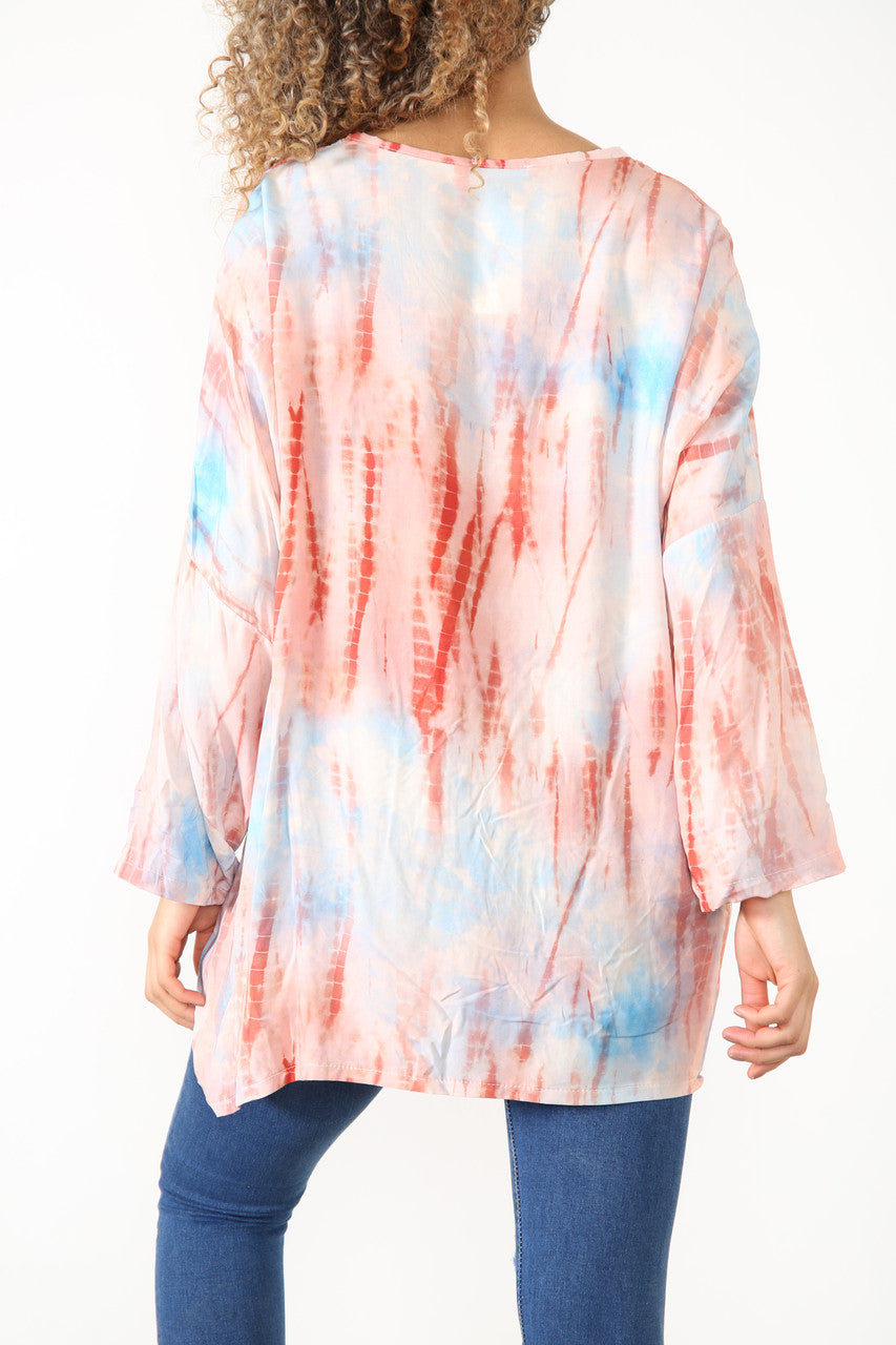 Dames Tie Dye Top met Knoopdetail Roze
