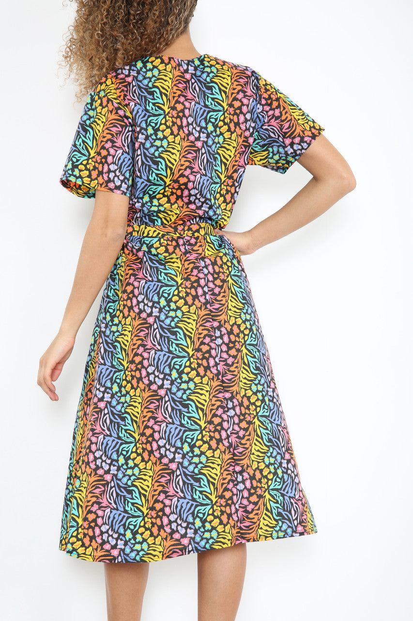 Ladies Elasticated Waist Animal Print Dress Black