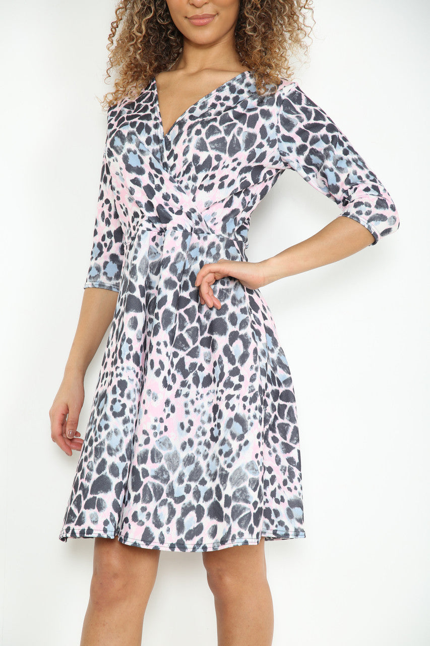 Dames Elastische Taille Wikkelstijl Luipaardprint Jurk Roze